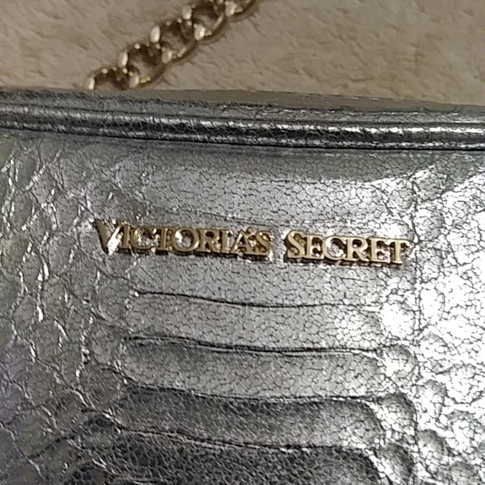 Victoria's Secret Silver Handbag With Golen Chain Strap View 2